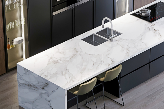 A stylish modern kitchen in Bangalore, showcasing countertop installation and premium design solutions for residential interiors.